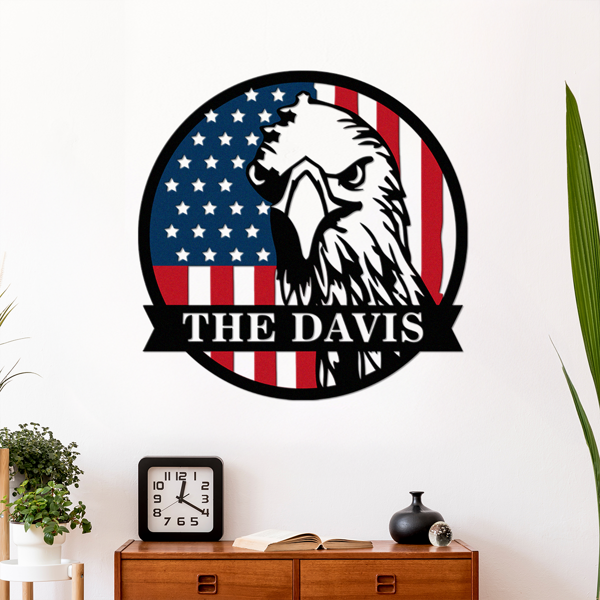 Custom Family Name US Flag With American Eagle Monogram Metal Sign LM32 897899
