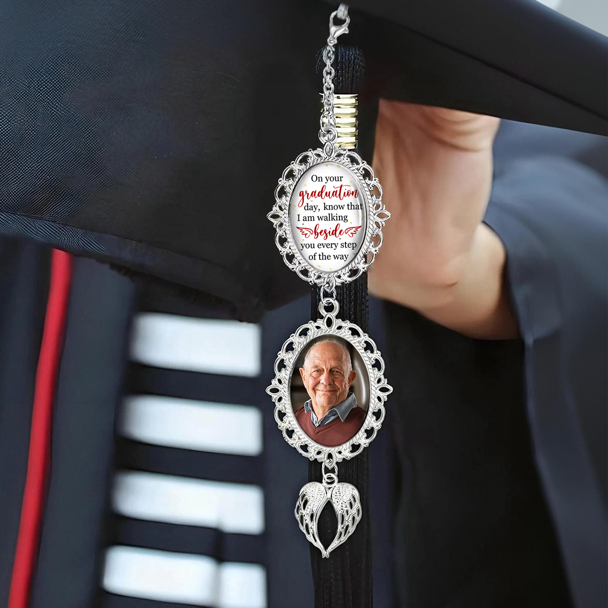 Custom Photo Graduation With Memorial Tassel Charm With Angel Wings HO82 901368