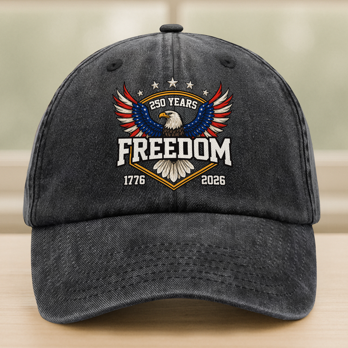 America 250 Years of Freedom 1776–2026 Anniversary Washed Denim Baseball Cap HA75 898690