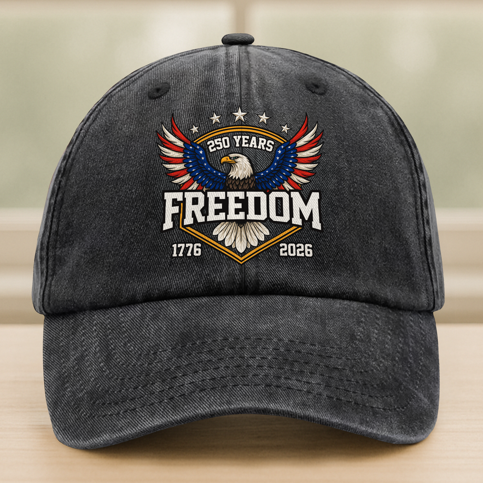 America 250 Years of Freedom 1776–2026 Anniversary Washed Denim Baseball Cap HA75 898690