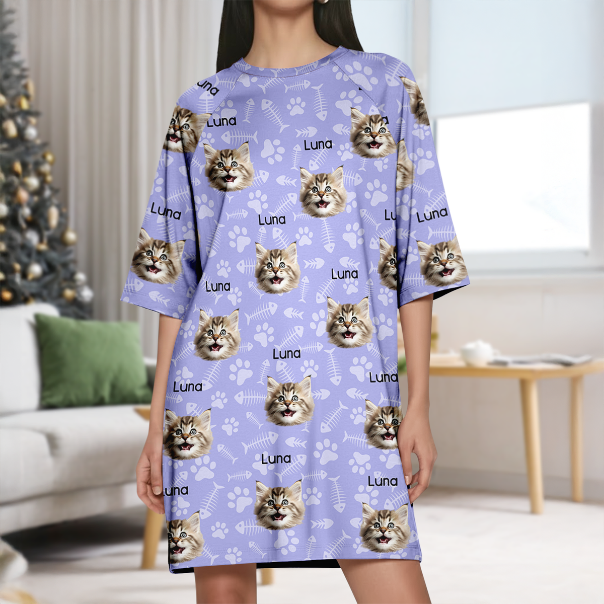 Custom Dog Cat Photo & Name Nightgown Gift For Dog Lovers Cat Lovers CH07 910366