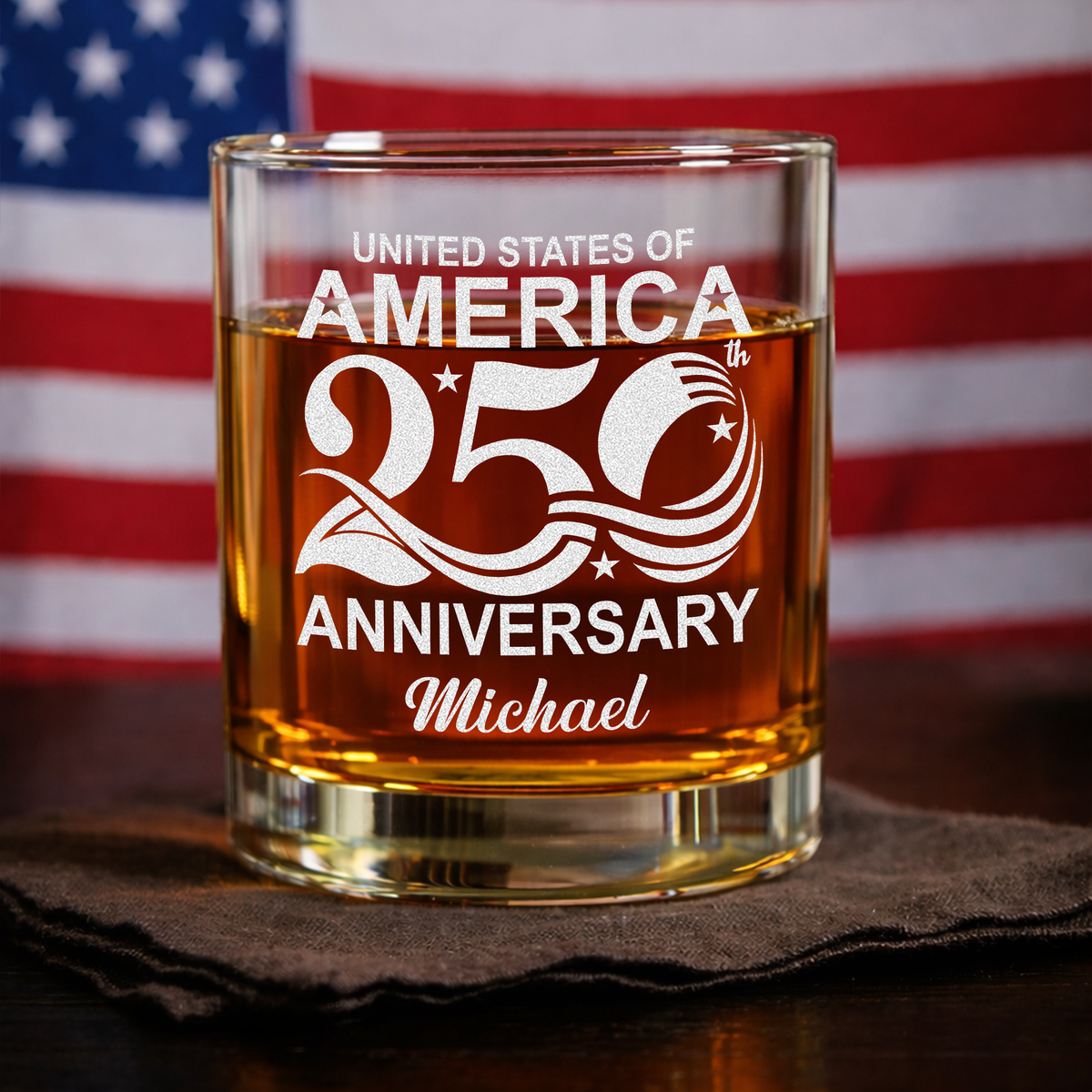 Personalized Name USA 250th Anniversary Engraved Whiskey Glass HA75 920280