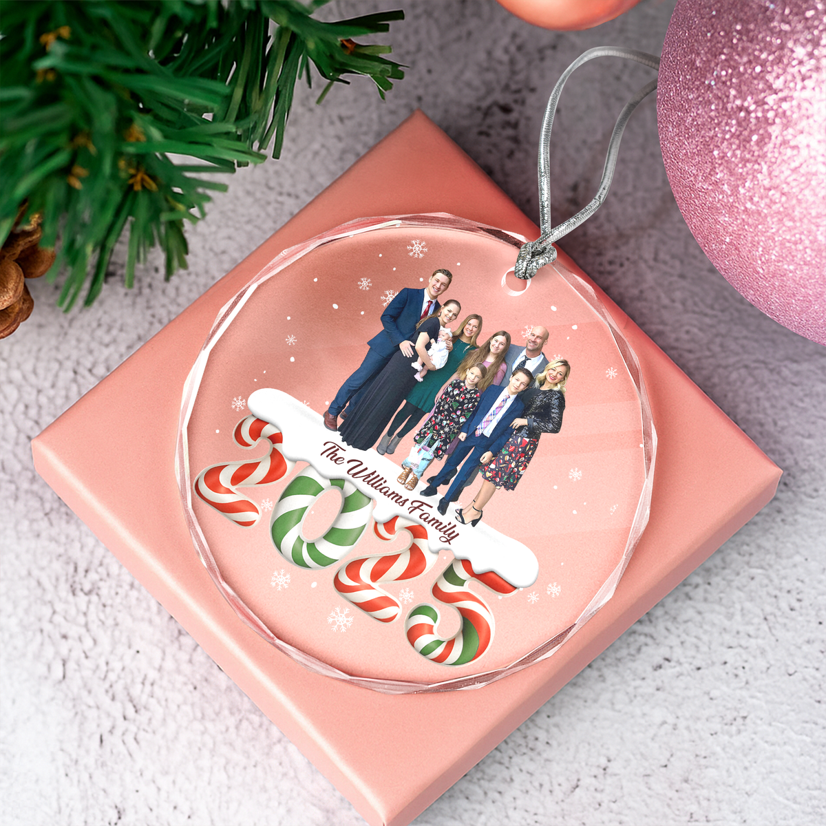 Custom Family Photo Circle Glass Ornament Gift For Christmas CH07 899788