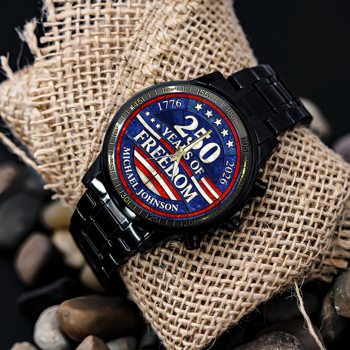 Custom Name 250 Years Of Freedom 1776-2026 4th Of July Men's Wrist Watch HO82 901554
