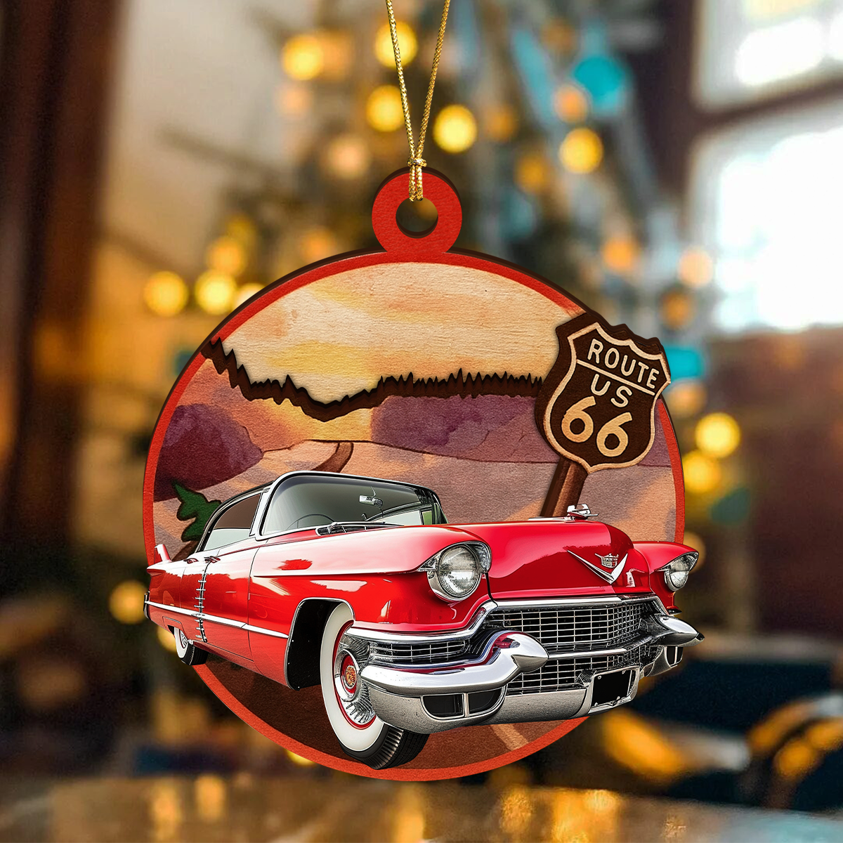 Custom Car Photo Route 66 Xmas 2 Layer Wooden Ornament TH10 894871