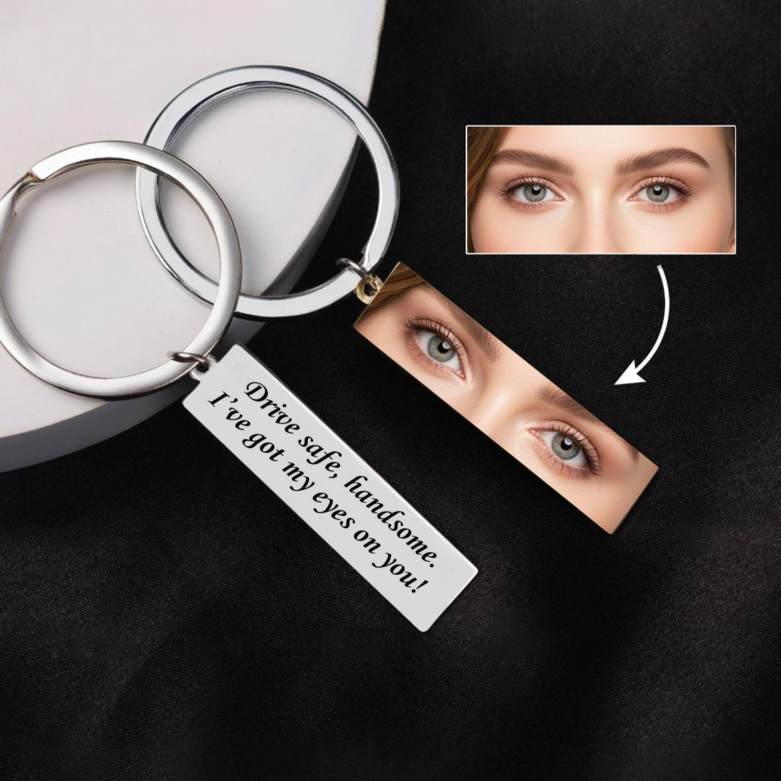 Custom Eyes Photo With Message Metal Keychain Valentine's Gift CH07 910424