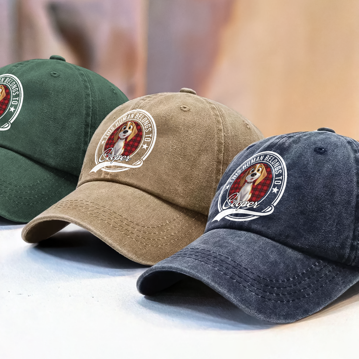 Custom Cute 3D Dog - Human Belongs To Dog Washed Denim Baseball Cap HA75 898152