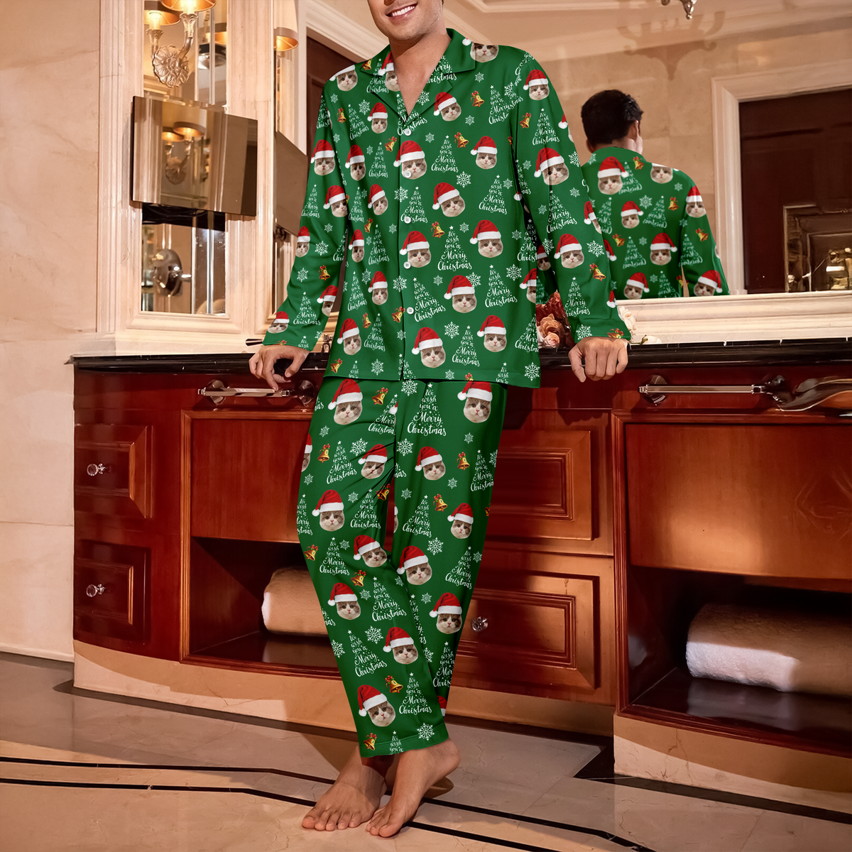 Custom Cat Photo We Wish You A Merry Christmas Pajamas TH10 896281