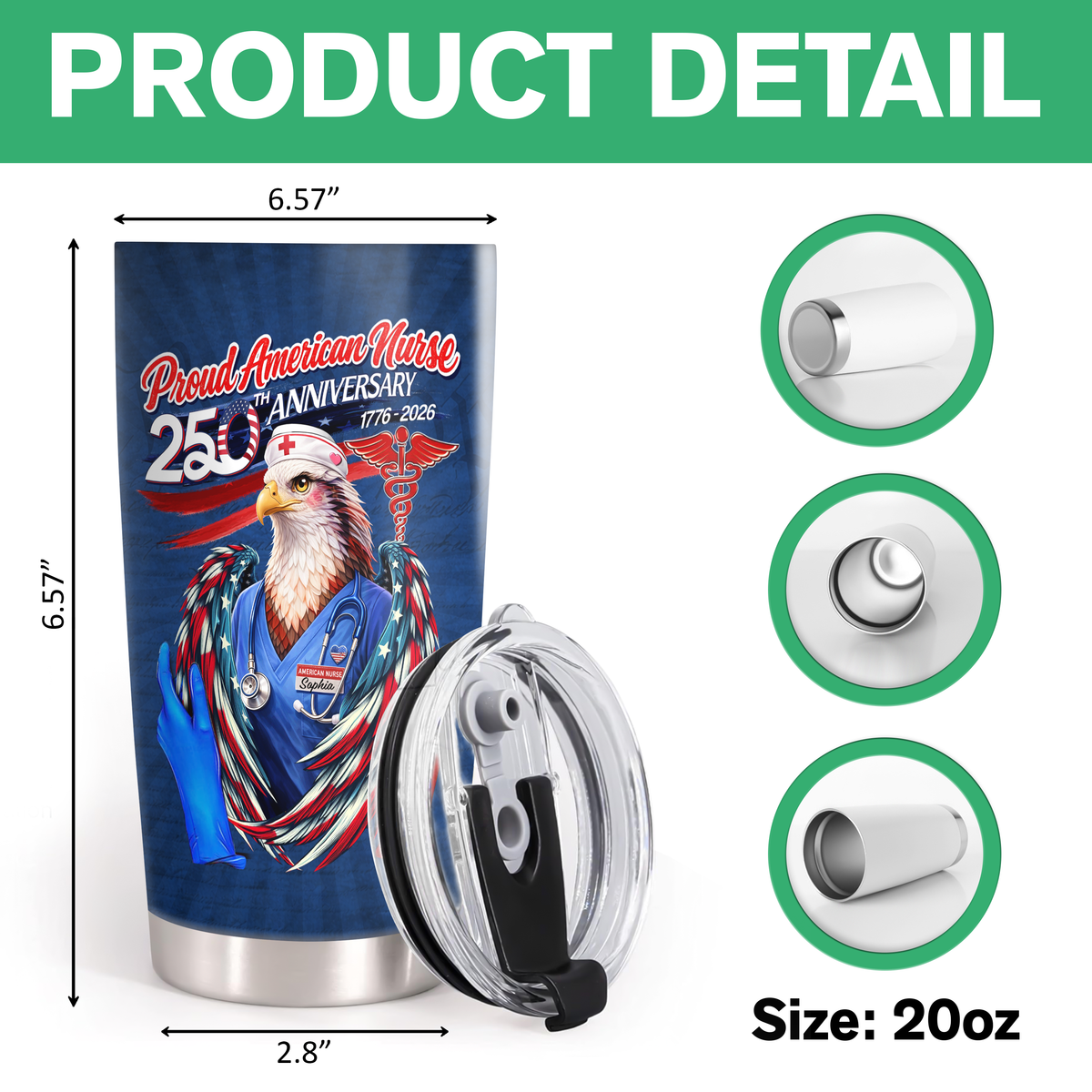 Personalized Name Proud American Nurse 250th Anniversary Fat Tumbler LM32 899039