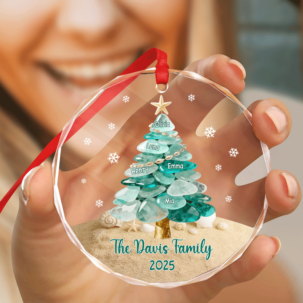 Custom Family Name Sea Glass Family Tree Glass Ornament CH07 899866