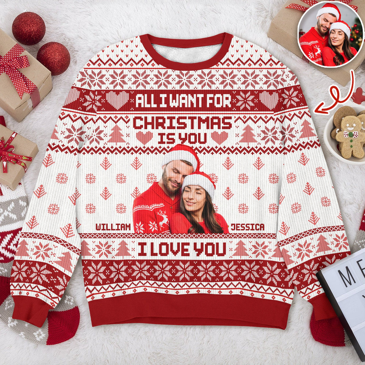 Custom Photo All I Want For Christmas Is You Ugly Sweater Gift For Couple HO82 900142