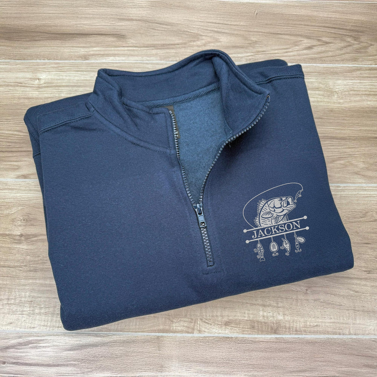 Personalized Name Fishing Lovers Embroidered Quarter Zip Sweater HA75 898648