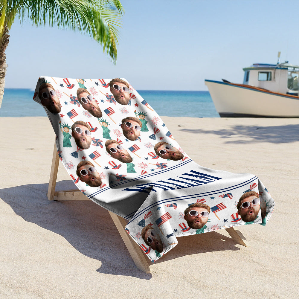 Custom Photo Patriotic America Independence Flag Day Beach Towel LM32 893513