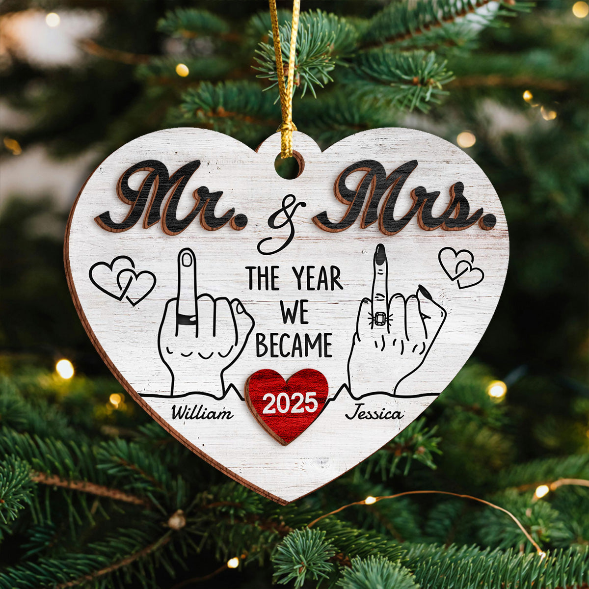 Mr and Mrs Wedding Gifts - First Christmas Married Layer Wooden Ornament For Couples CH07 896806