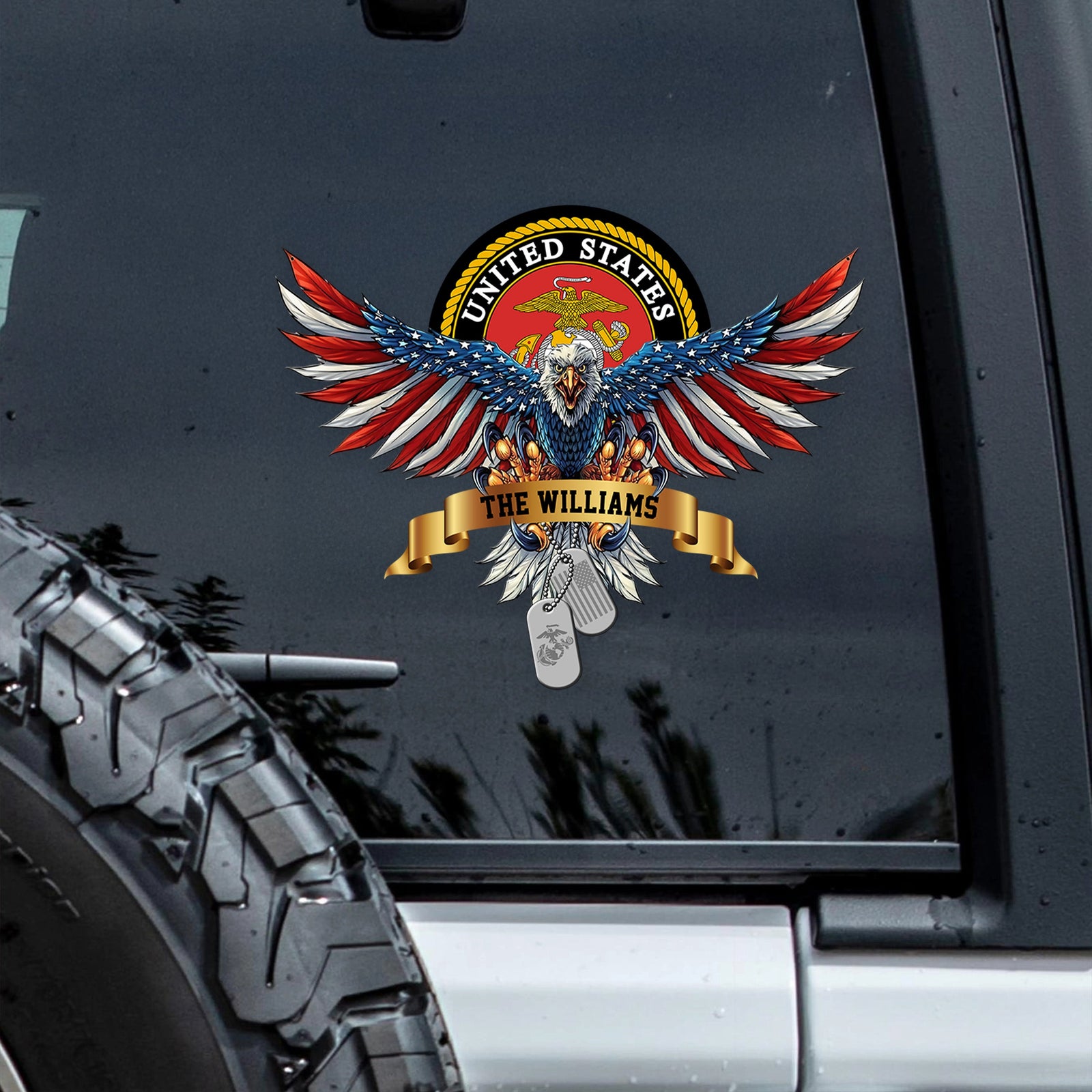 Custom Name USA Bald Eagle with Flag Sign Independence Day Car Window Decal Sticker LM32 897897