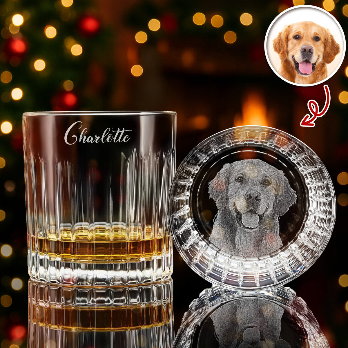 Custom Your Dog Photo And Name Engraved Vertical Line Whiskey Glass TH10 894515