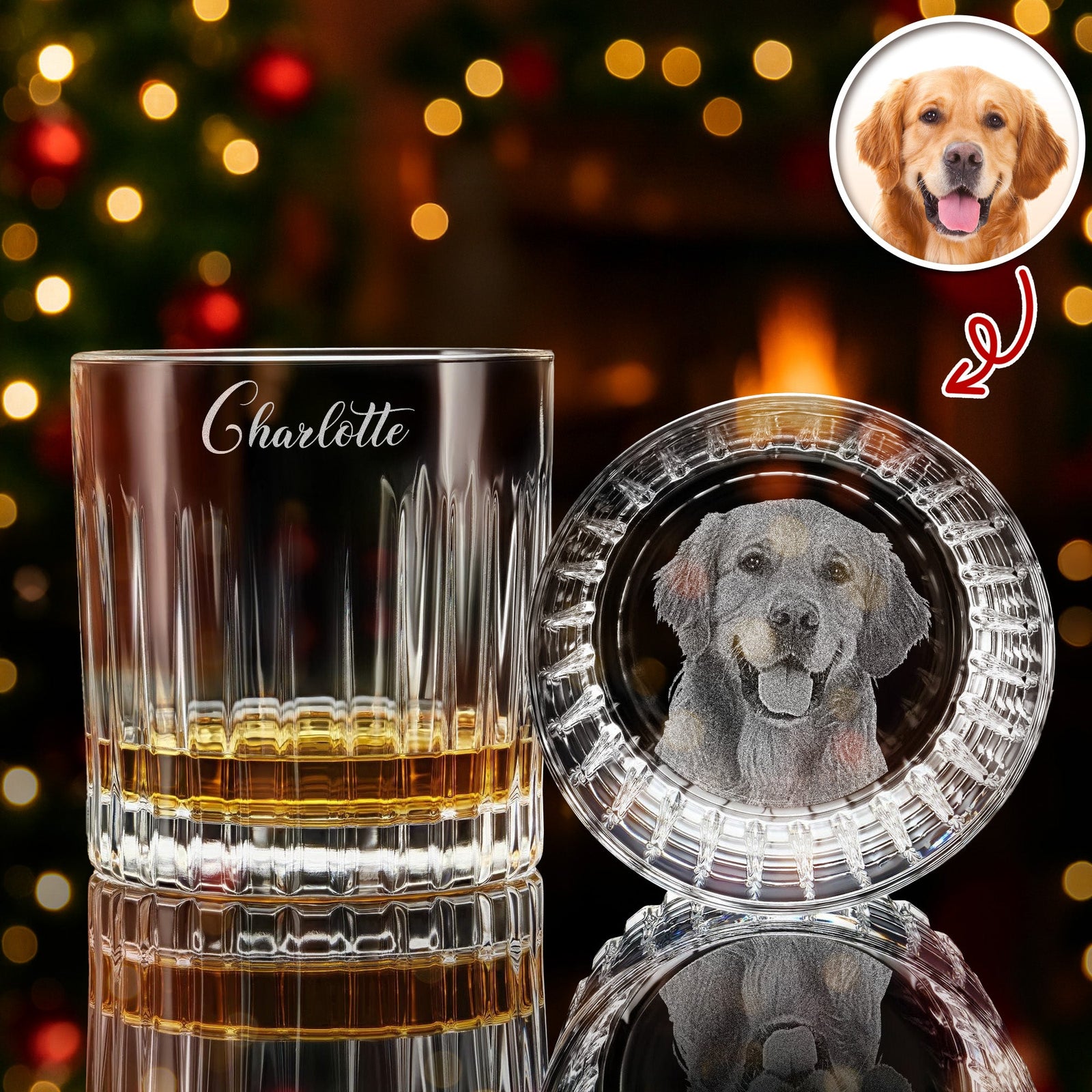 Custom Your Dog Photo And Name Engraved Vertical Line Whiskey Glass TH10 894515