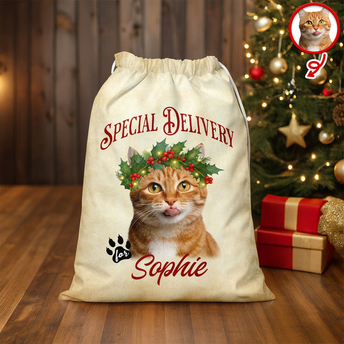 Personalized Cat Santa Christmas Bag Custom Cat Name Christmas Sack Special Delivery CH07 899416