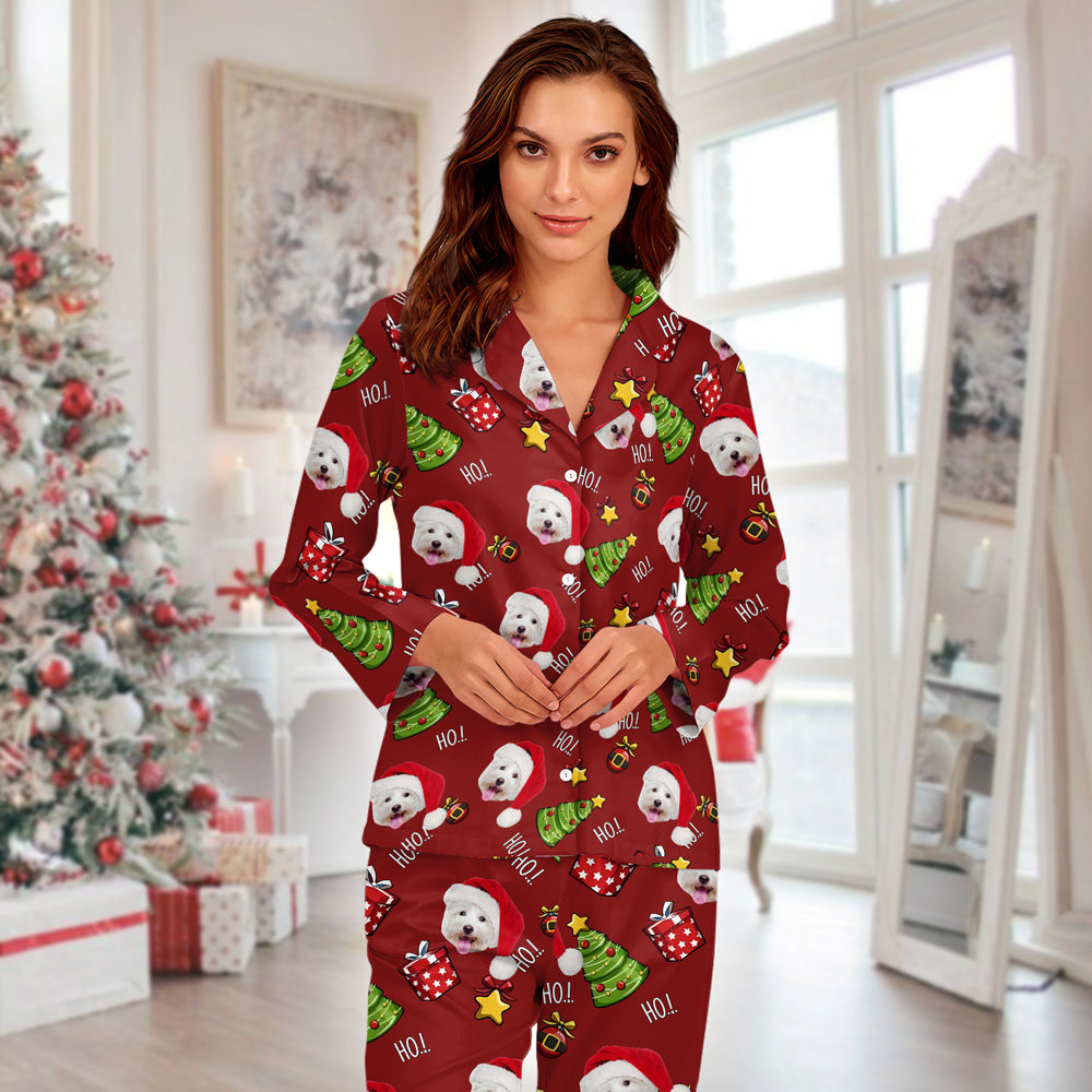 Custom Dog Photo Ho Ho Ho Pajamas Funny Christmas Gift For Dog Lovers CH07 896296