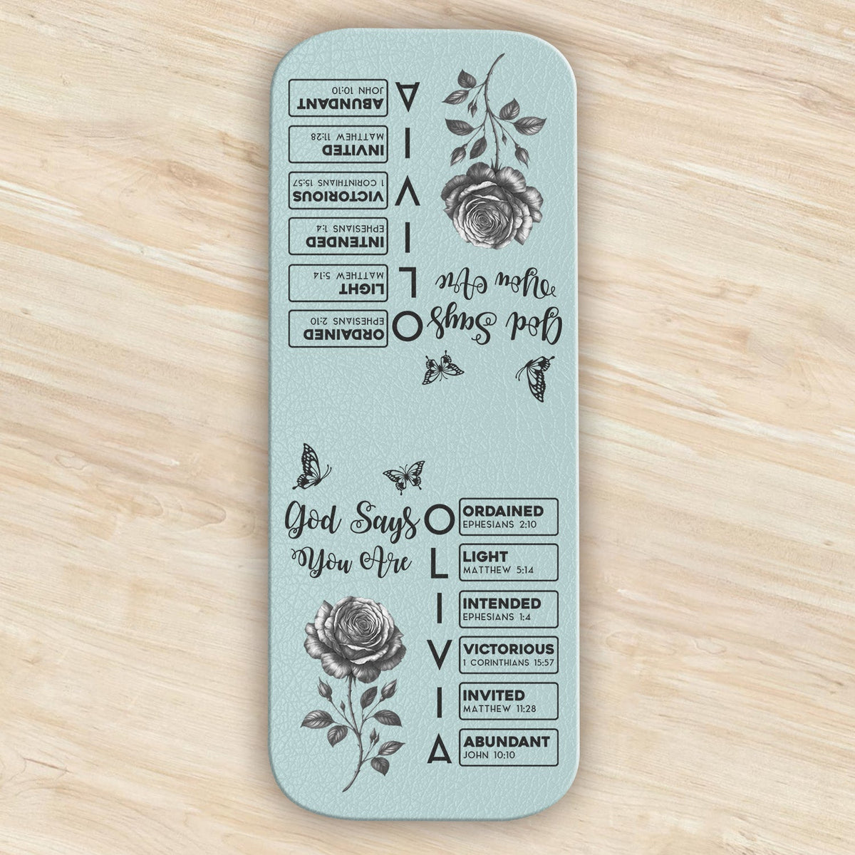 Gods Says I Am Name In Bible Toile De Jouy Style - Personalized Leather Magnetic Bookmark CH07 899538