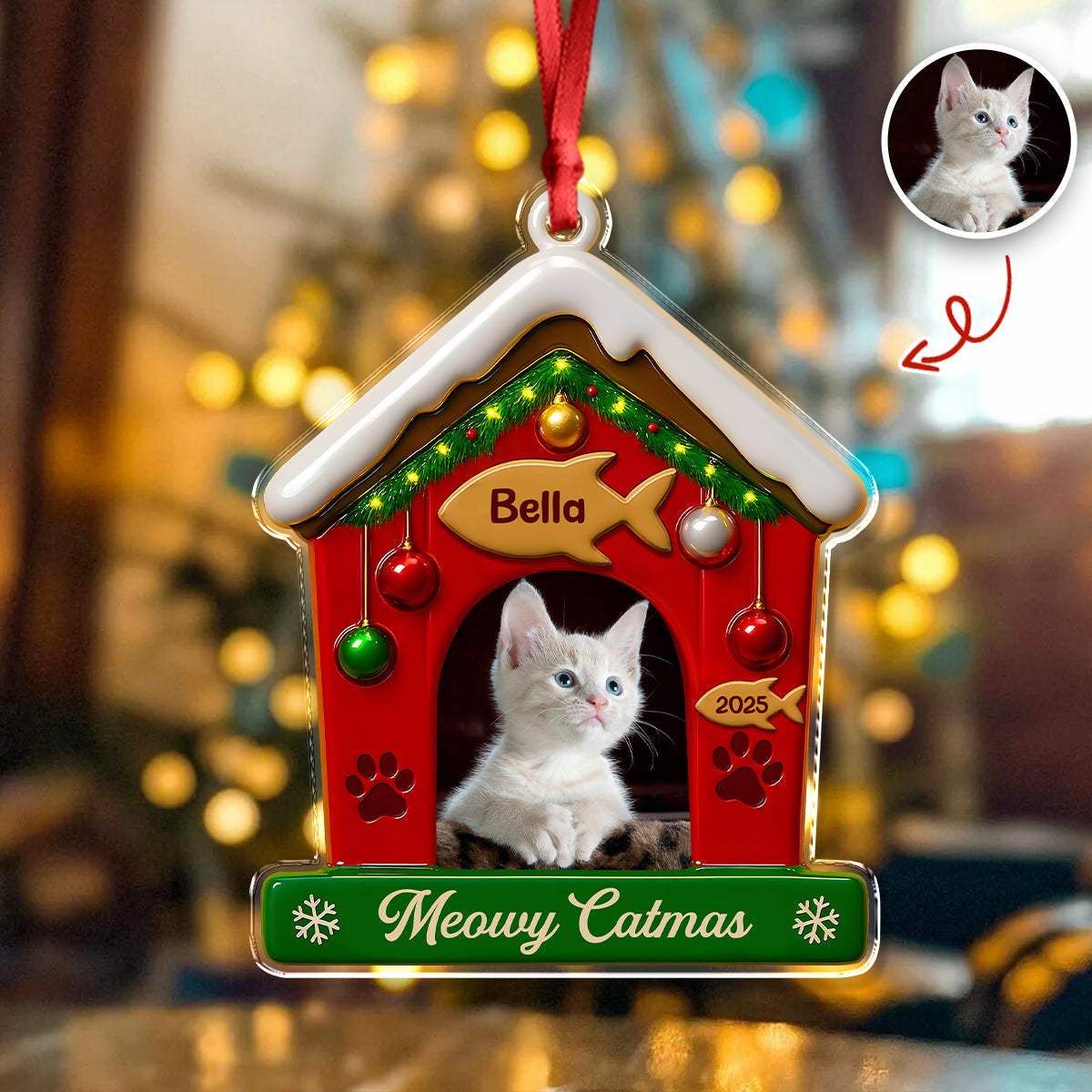 My First Christmas With Cat Photo Acrylic Ornament Gift For Cat Lovers CH07 896842