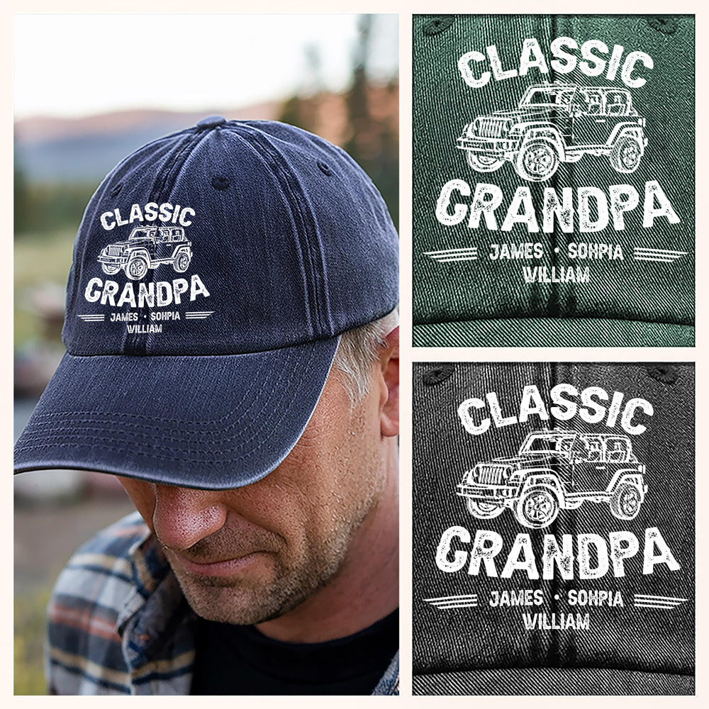 Classic Grandpa - Personalized Custom Vintage Car Washed Denim Baseball Cap LM32 895137