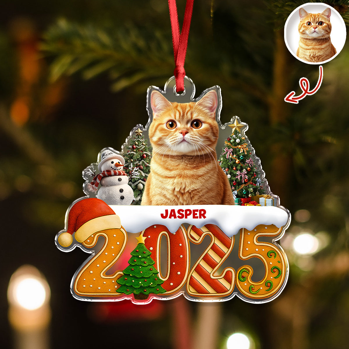 Custom Cat Christmas Cake Crew Photo - Personalized Acrylic Ornament CH07 899706