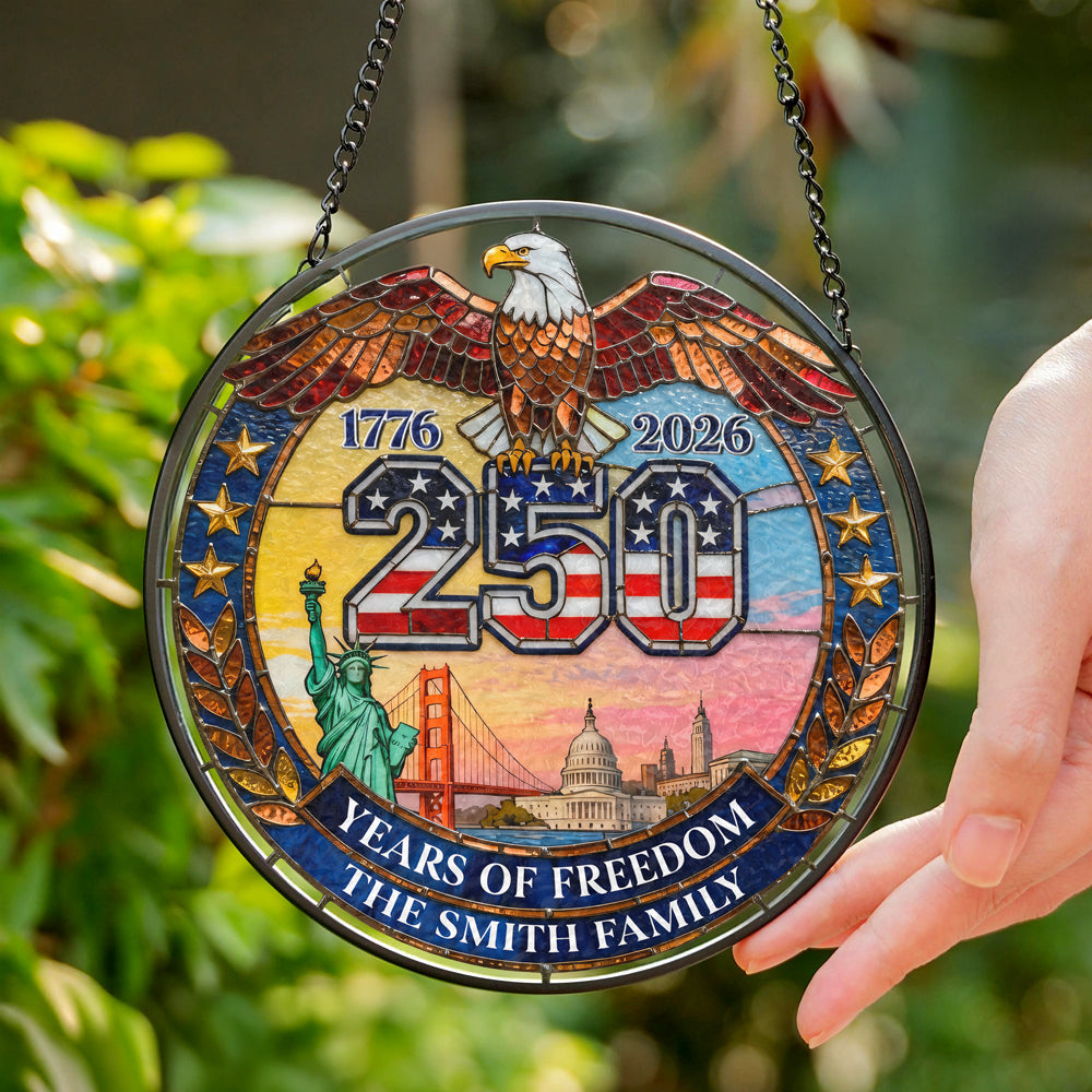 Custom Family Name American Eagle 250 Years Of Freedom Stained Glass Suncatcher LM32 899281