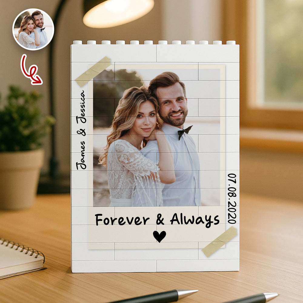 Custom Polaroid Couple Photo Forever & Always Building Brick Blocks CH07 910806