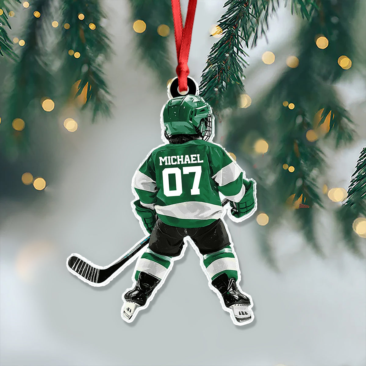 Custom Name Number Personalized Kid Hockey Player Acrylic Ornament HA75 897874