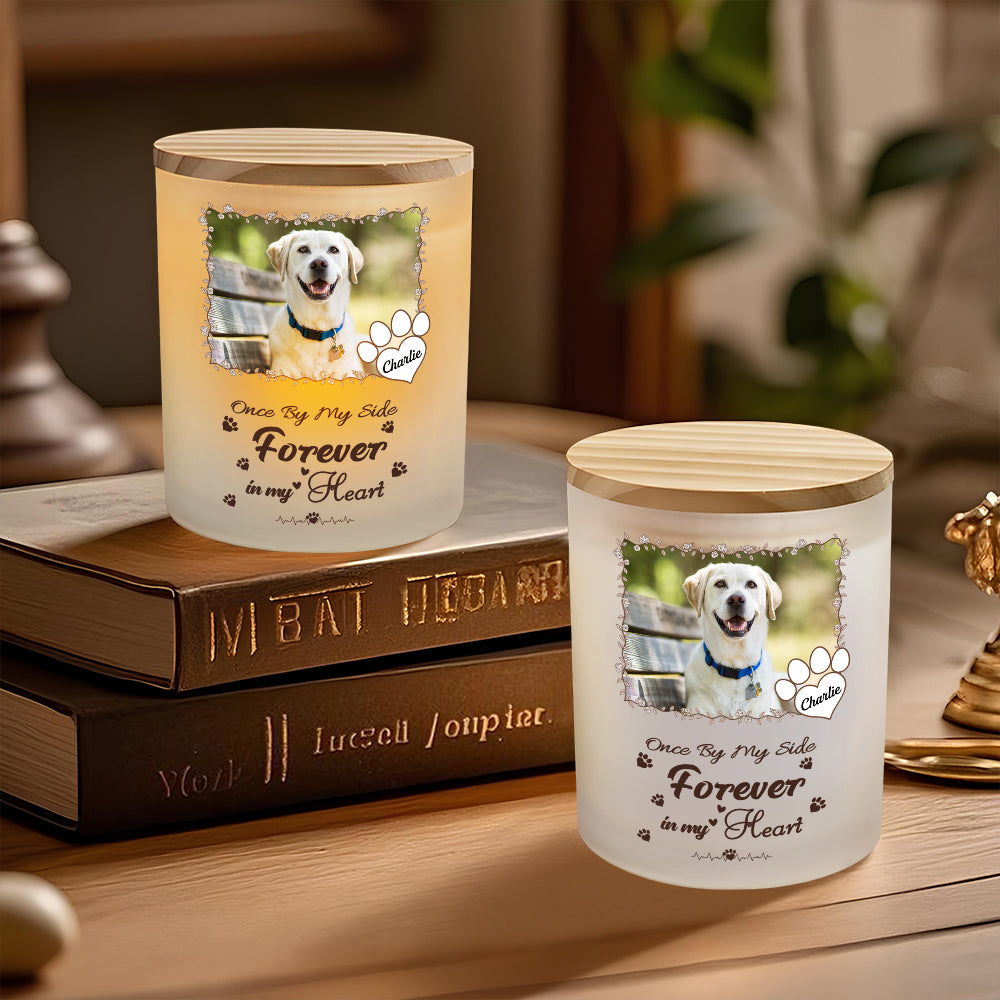 Custom Photo Forever Loved Pet Paw Print Glass Jar With LED Candle LM32 897509