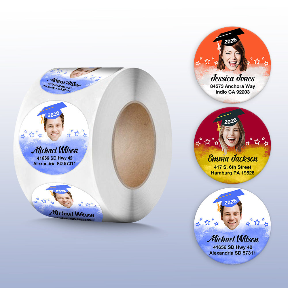 Custom Face Graduation 2026 Return Address Personalized Roll Sticker HA75 920446