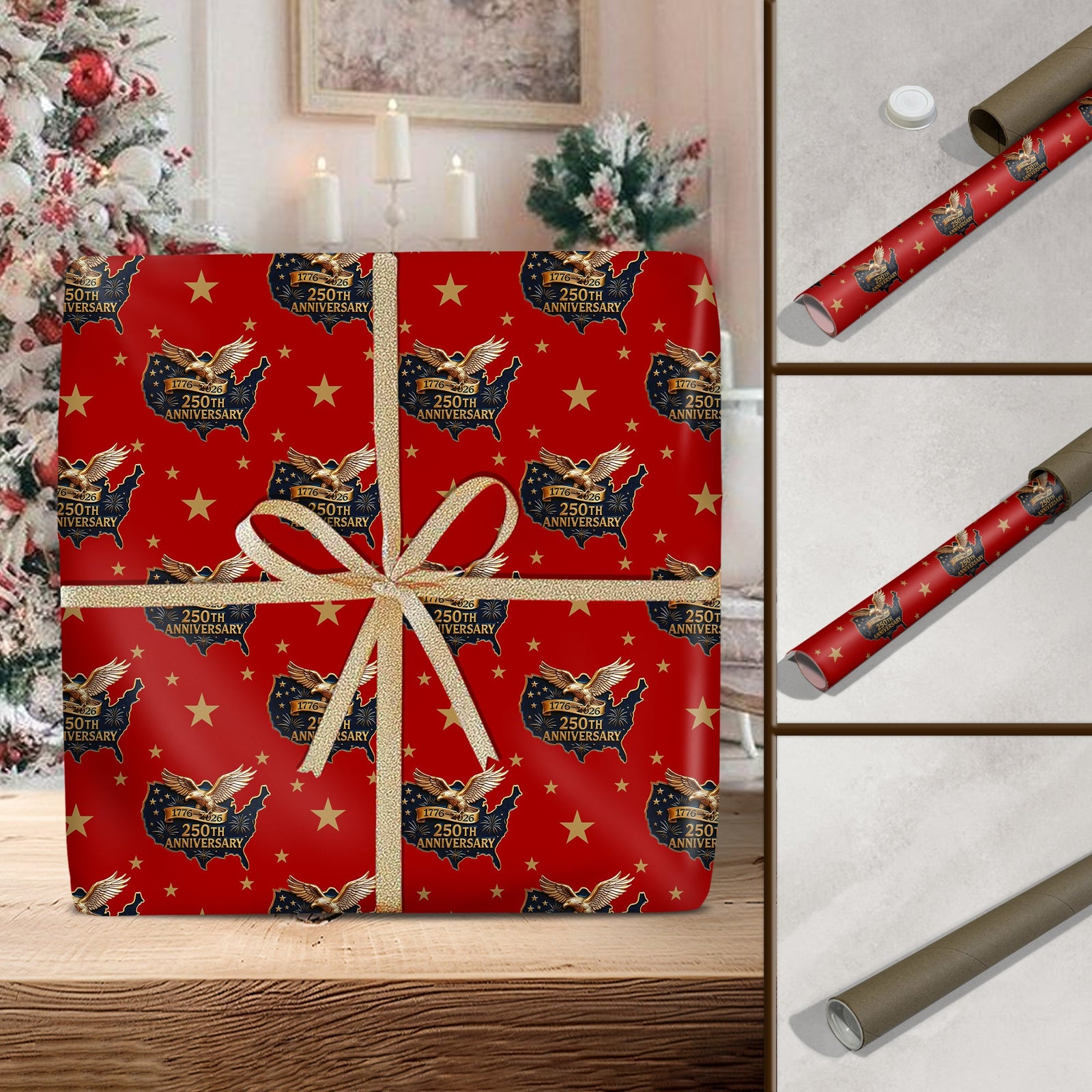 250th U.S Anniversary Bald Eagle United States Wrapping Paper, 1776-2026 Patriotic Gifts HO82 900610