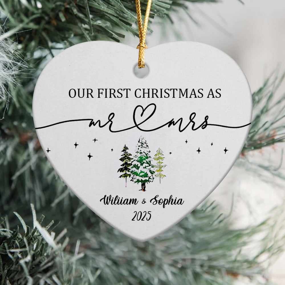 Our First Christmas As Mr and Mrs Couple Heart Shaped Ceramic Ornament LM32 895717