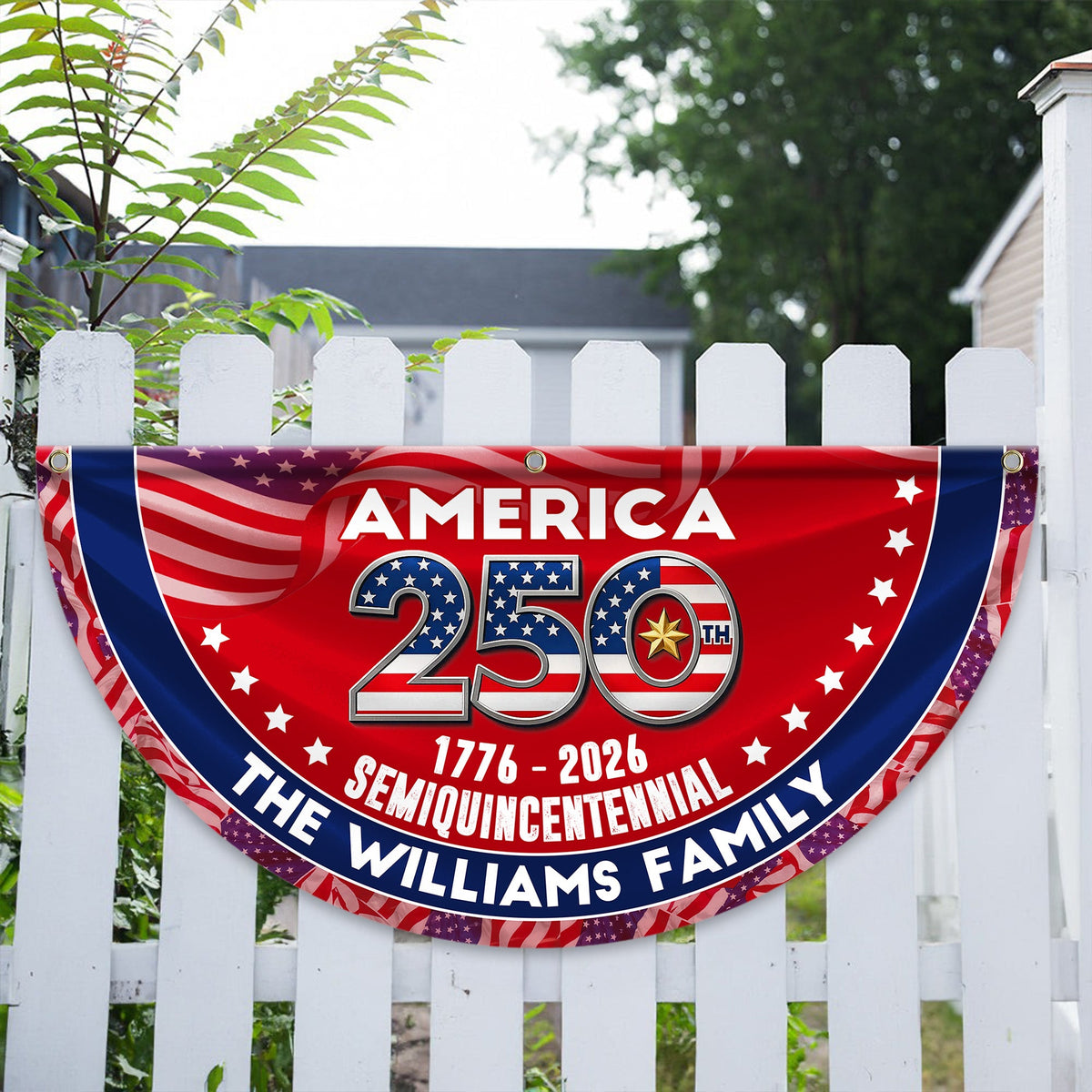 Custom Family Name America 250 1776–2026 Semiquincentennial Non-Pleated Fan Flag CH07 910450