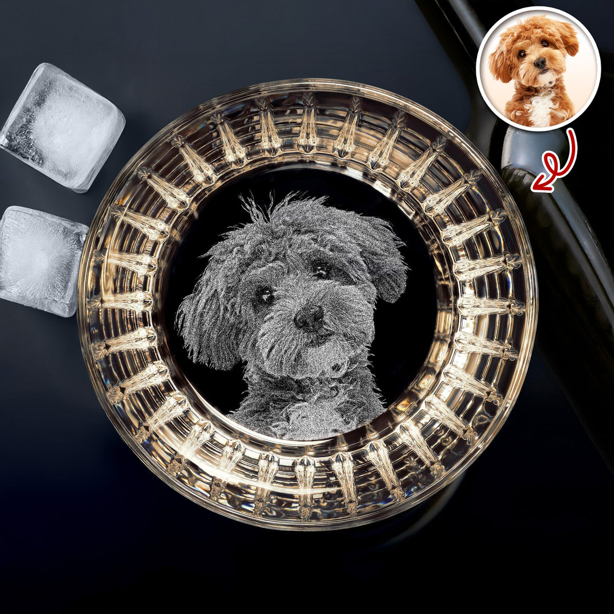 Custom Your Dog Photo And Name Engraved Vertical Line Whiskey Glass TH10 894515