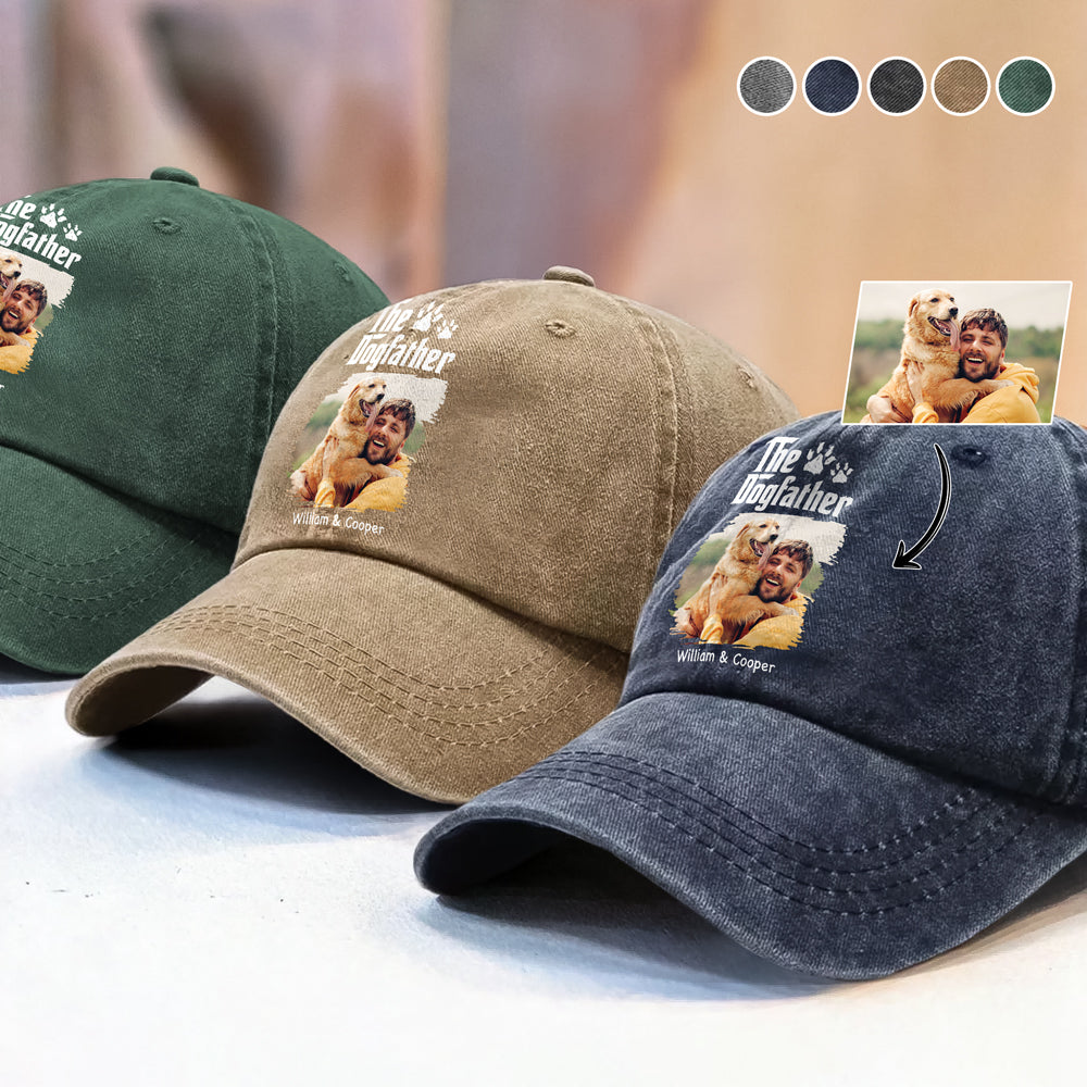 Custom Photo Dog Mother Father Washed Denim Baseball Cap HA75 897686
