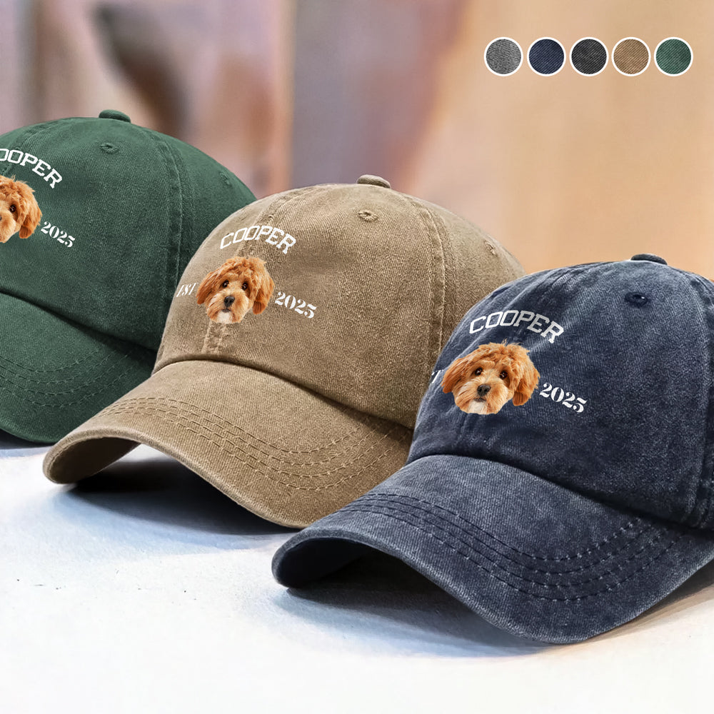Custom Photo Dog Cat Dad Washed Denim Baseball Cap TH10 894381