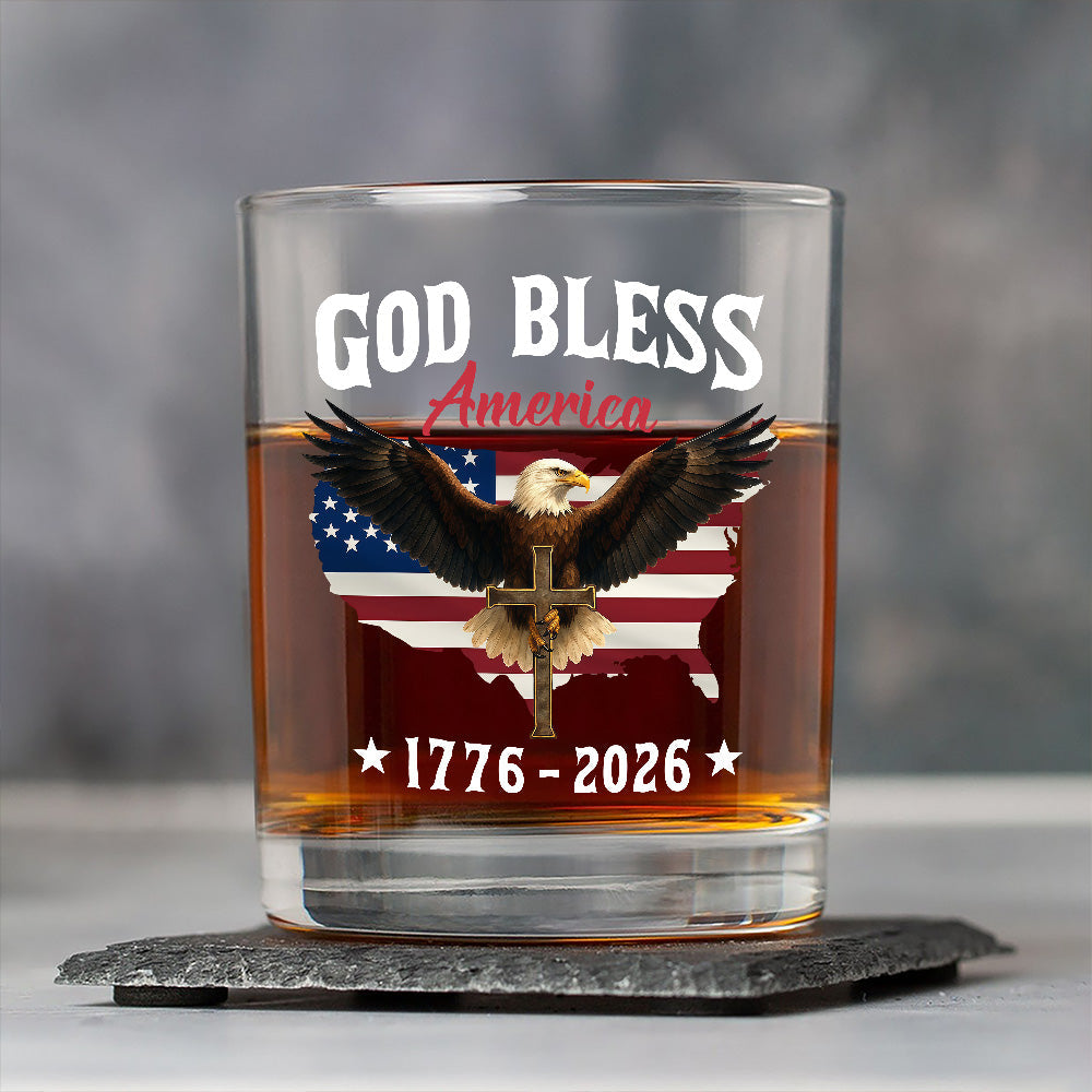 Patriotic 250th Anniversary God Bless America Eagle 1776–2026 Whiskey Glass HO82 900976