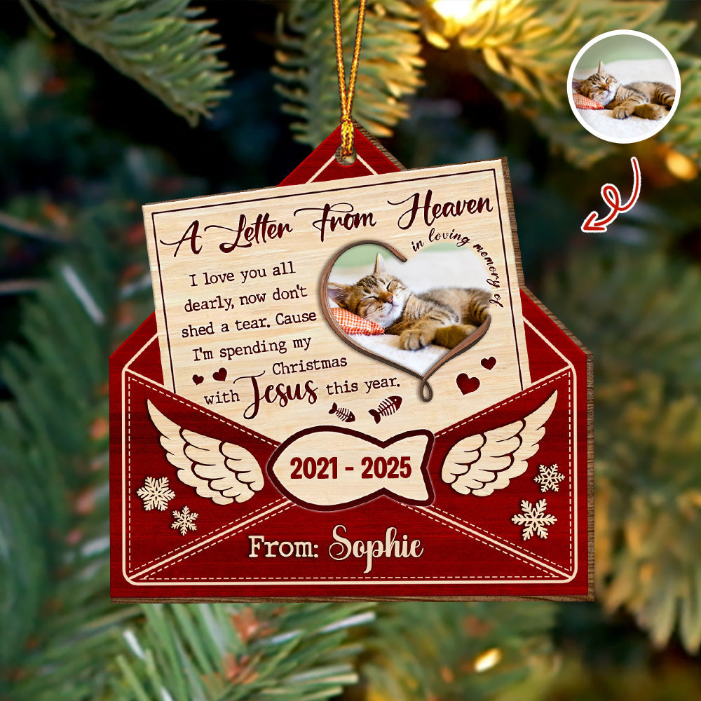 Custom Cat Photo A Letter From Heaven Sympathy Memorial Wooden Ornament LM32 895891
