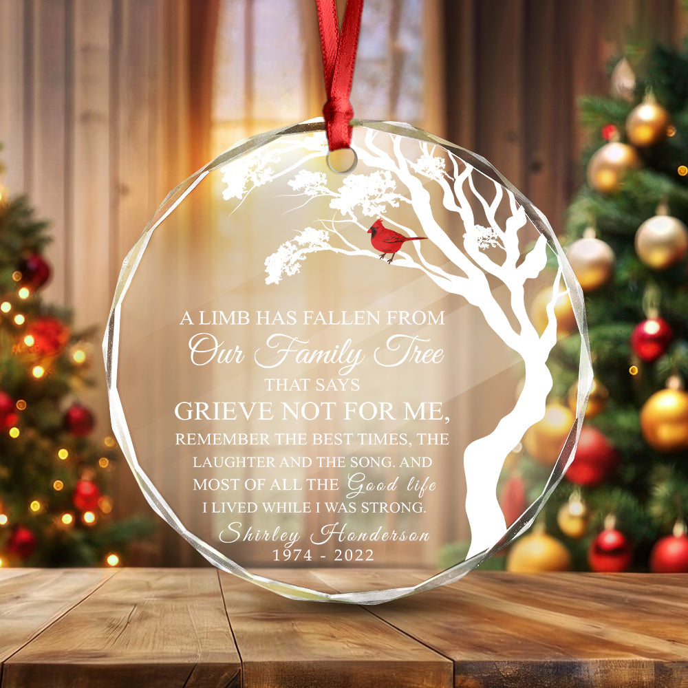 A Limb Has Fallen Family Tree Memorial Glass Circle Ornament HO82 893090