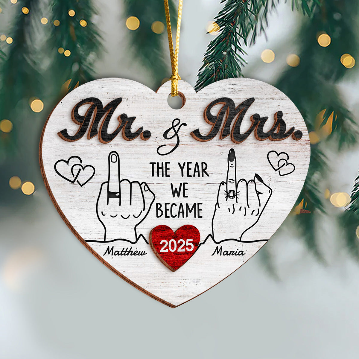 Mr and Mrs Wedding Gifts - First Christmas Married Layer Wooden Ornament For Couples CH07 896806