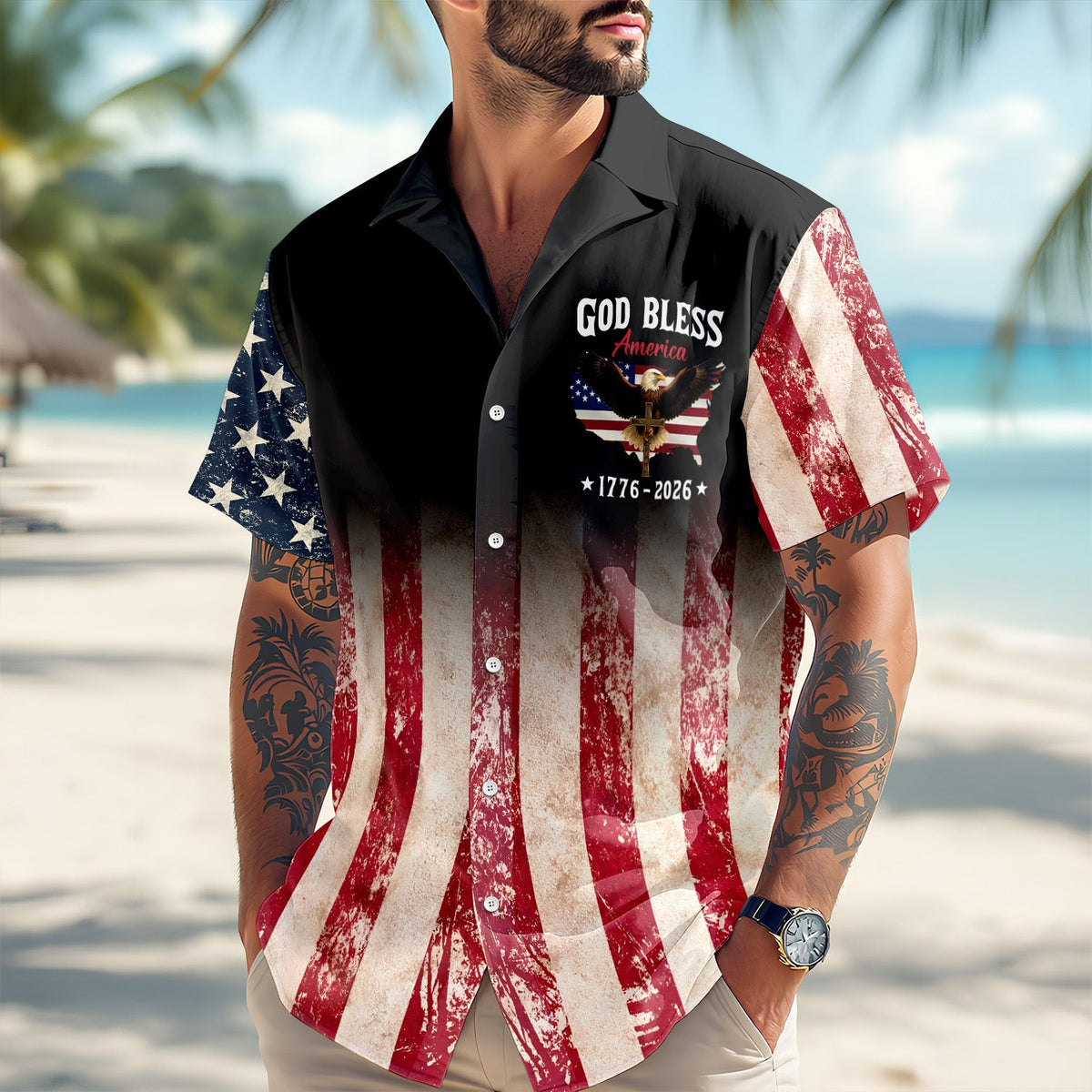 Patriotic 250th Anniversary God Bless America Eagle 1776–2026 Hawaii Shirt HA75 920608