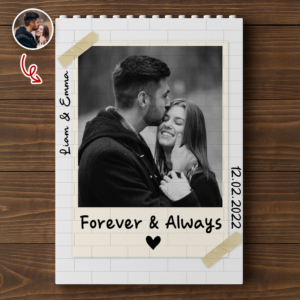 Custom Polaroid Couple Photo Forever & Always Building Brick Blocks CH07 910806