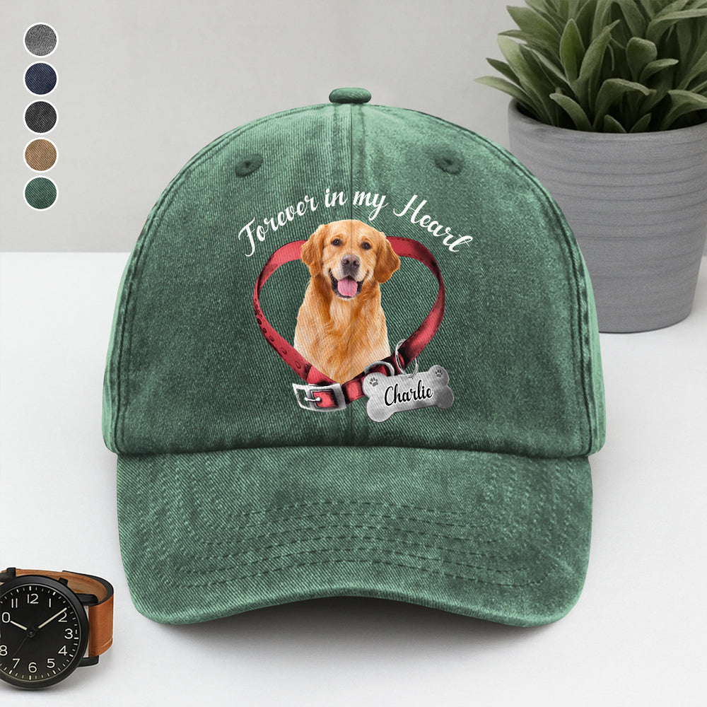 Custom Photo Forever In My Heart Memorial Washed Denim Baseball Cap HA75 892844