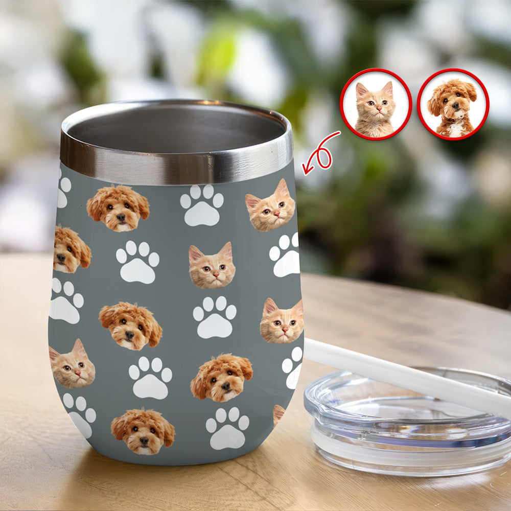 Custom Pet Photo With Icon Wine Tumbler For Dog And Cat Lovers TH10 894275