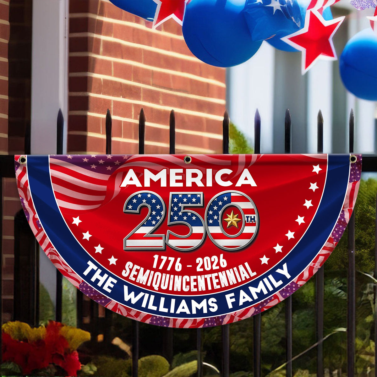 Custom Family Name America 250 1776–2026 Semiquincentennial Non-Pleated Fan Flag CH07 910450