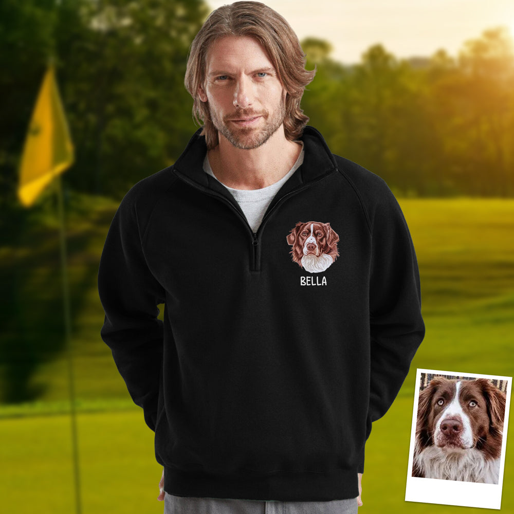 Custom Pet Photo Embroidered Quarter Zip Sweatshirt, Gifts for Pet Lovers, Golf Lovers, Funny Gift HO82 900770