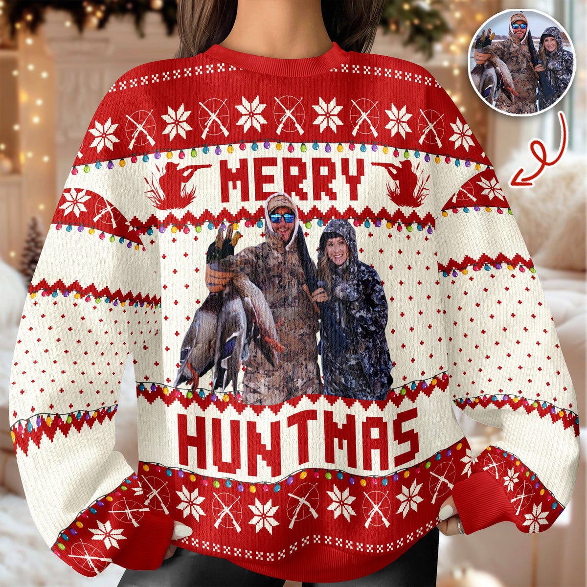 Custom Photo Merry Huntmas - Personalized Ugly Sweater Hunting Christmas Gifts For Dad, Grandpa, Husband TH10 896019