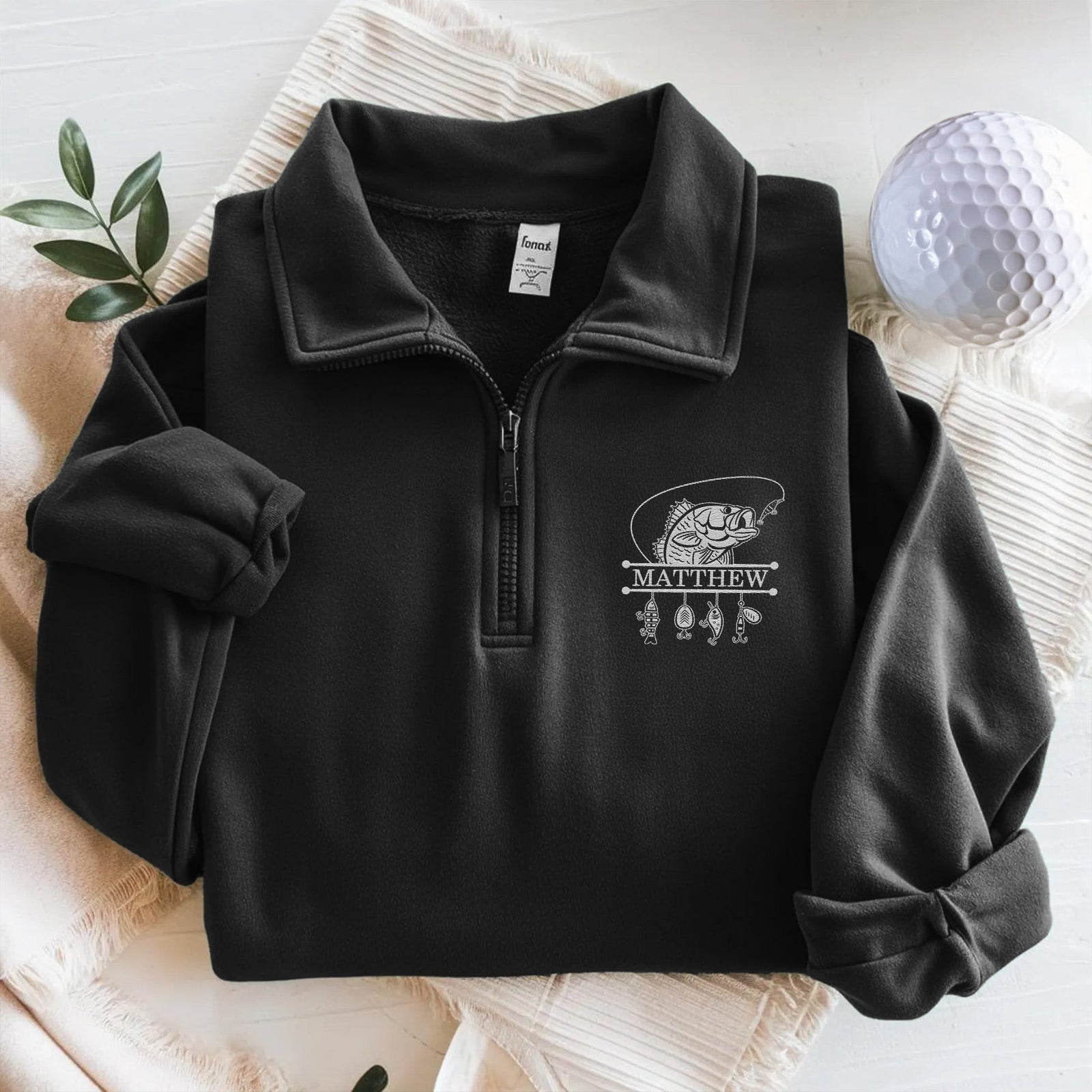 Personalized Name Fishing Lovers Embroidered Quarter Zip Sweater HA75 898648
